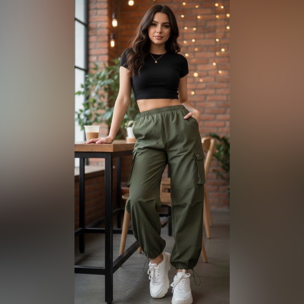 Olive Green Cargo Pants for Women P40